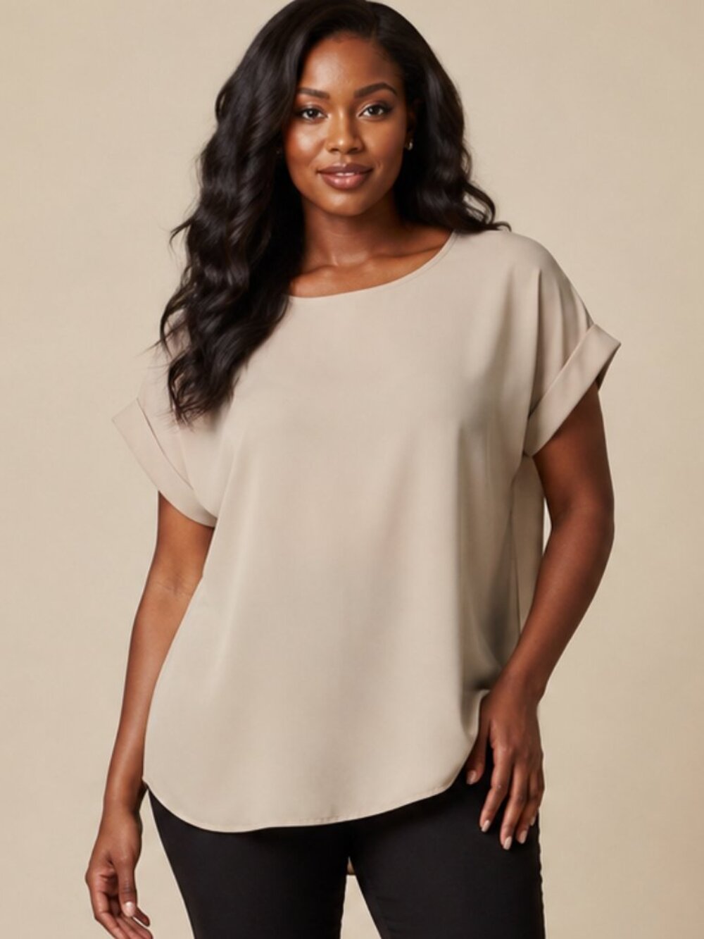 hein Beige Cuffed Dolman Sleeve Relaxed Blouse Lightweight Top L